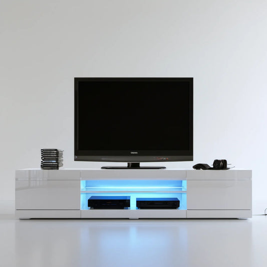 Biała szafka RTV z niebieskim oświetleniem LED, 180 x 35 x 40 cm