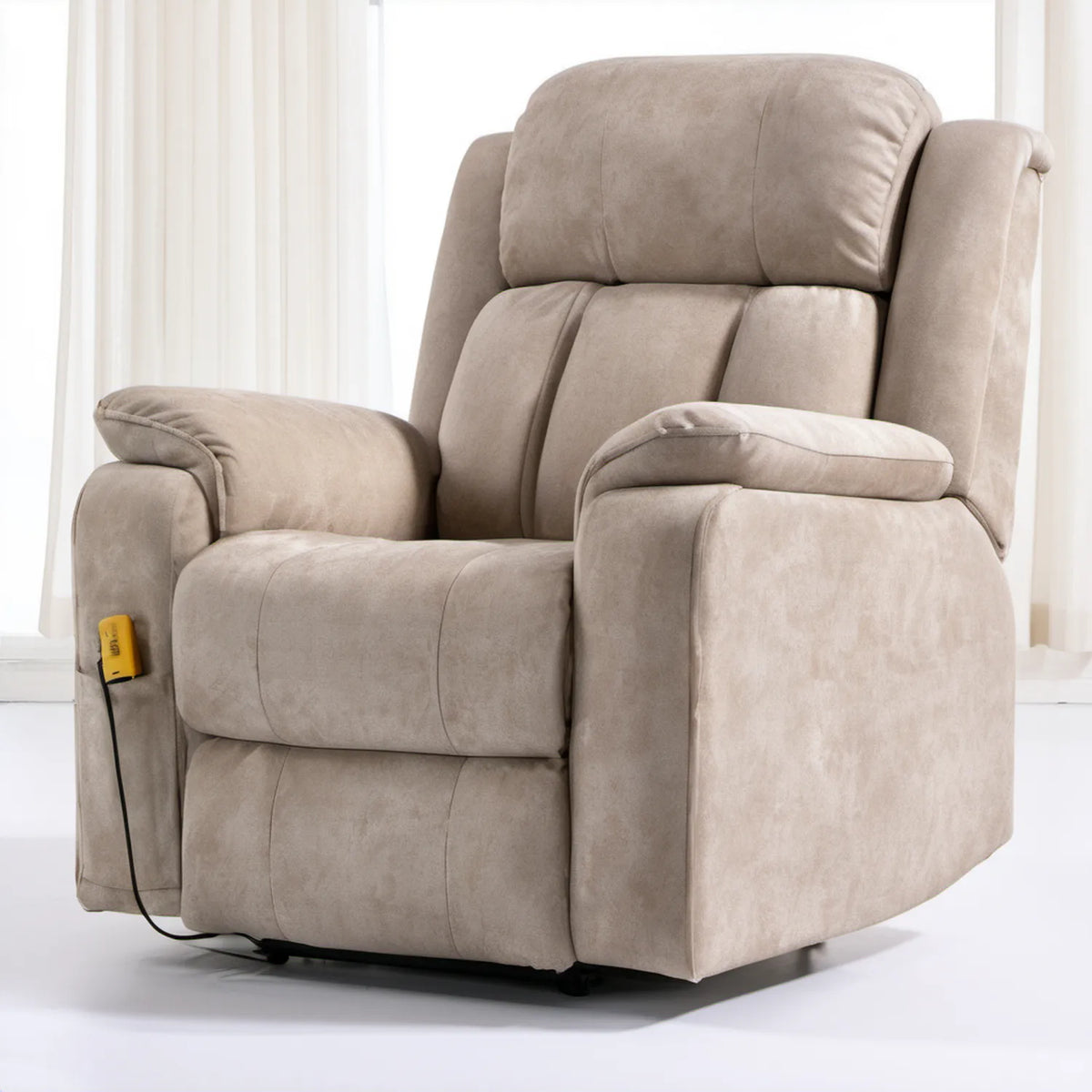 Beżowy elektryczny fotel relaksacyjny z mikrofibry 90 × 95 × 105 cm