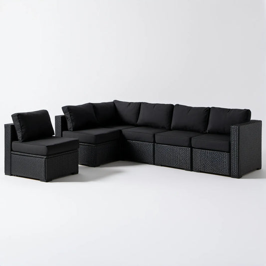 Czarny 5-elementowy komplet wypoczynkowy z technorattanu PE 255 x 195 x 63 cm
